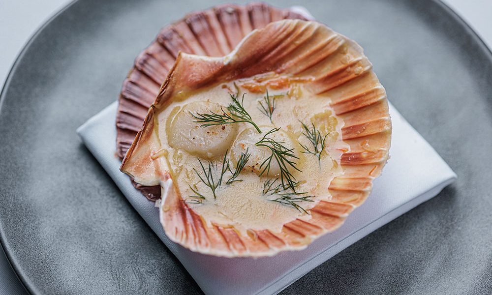 Ballen Badehotel, Samsø. Restaurant Behrnt. Kammusling